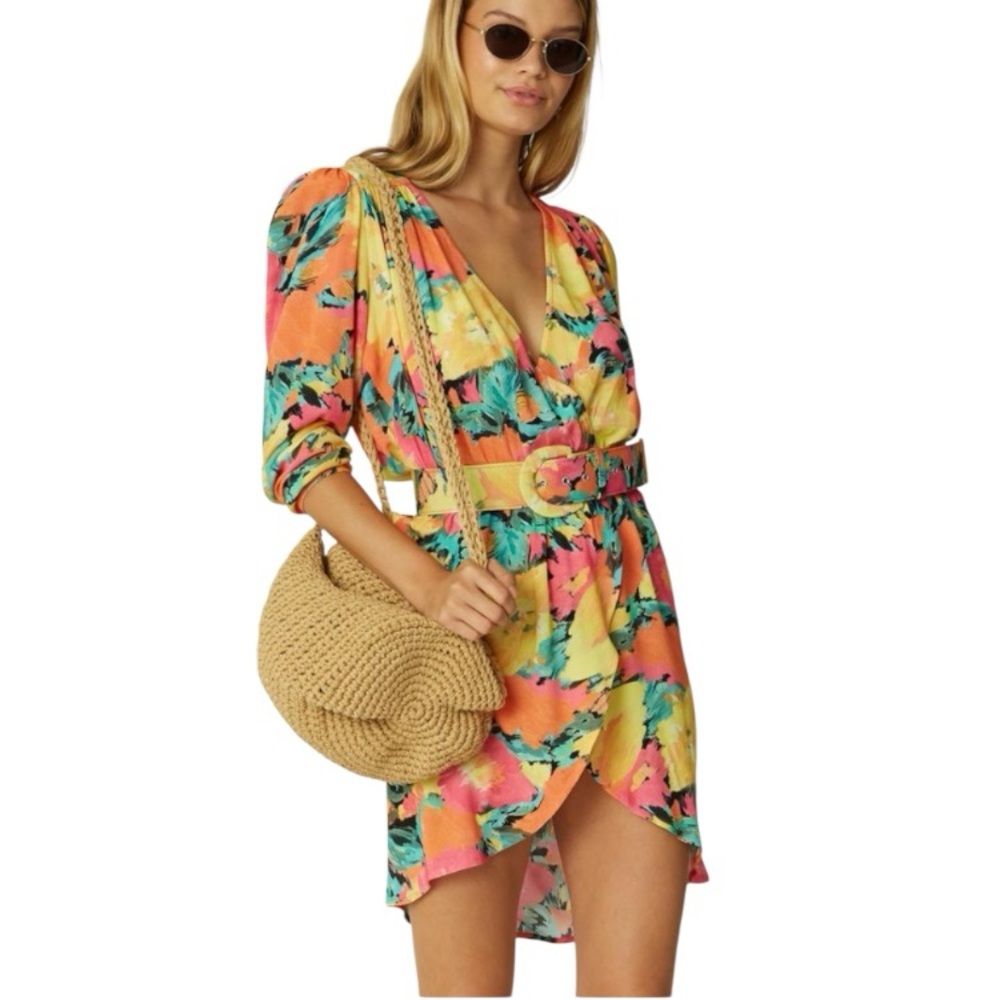 Jen’s Pirate Booty Ambrosia Mini Wrap Dress in Fire Floral - Missing Belt